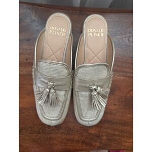 Donald Pliner Bryant metallic‎ raffia and leather tassel mules